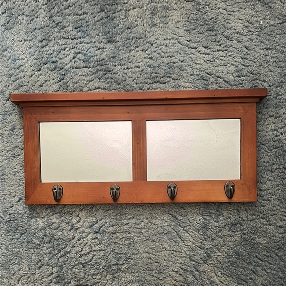 Brown Wall Decor with Hooks and mirrors, 22 1/2 “ wide. Never used - Picture 1 of 3